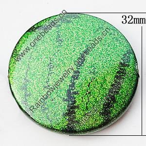 Spray-Painted Acrylic Beads, Flat Round 32mm, Sold by Bag