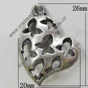 Hollow Bali Pendant Zinc Alloy Jewelry Findings, Lead-free, Heart 20x26mm, Sold by Bag 