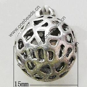 Hollow Bali Pendant Zinc Alloy Jewelry Findings, Lead-free, 15mm, Sold by Bag 