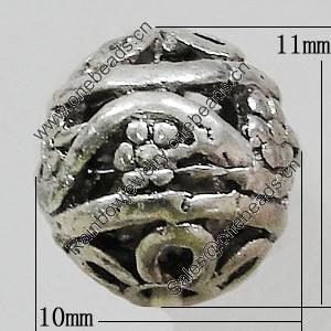 Hollow Bali Beads Zinc Alloy Jewelry Findings, Lead-free, 10x11mm, Sold by Bag