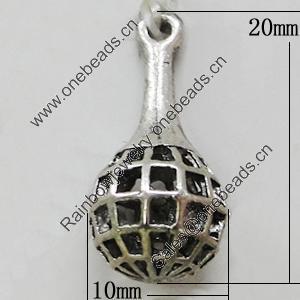 Hollow Bali Pendant Zinc Alloy Jewelry Findings, Lead-free, 10x20mm, Sold by Bag 