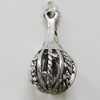 Hollow Bali Pendant Zinc Alloy Jewelry Findings, Lead-free, 11x21mm, Sold by Bag 