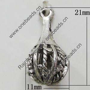 Hollow Bali Pendant Zinc Alloy Jewelry Findings, Lead-free, 11x21mm, Sold by Bag 