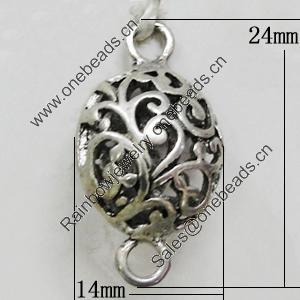 Hollow Bali Connectors Zinc Alloy Jewelry Findings, Lead-free, 14x24mm, Sold by Bag