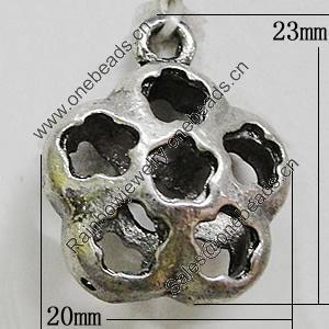 Hollow Bali Pendant Zinc Alloy Jewelry Findings, Lead-free, Flower 20x23mm, Sold by Bag 