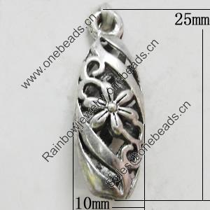 Hollow Bali Pendant Zinc Alloy Jewelry Findings, Lead-free, 10x25mm, Sold by Bag 