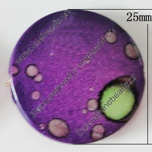 Spray-Painted Acrylic Beads, Flat Round 25mm Hole:1.5mm, Sold by Bag