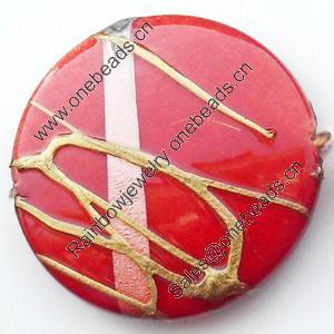 Spray-Painted Acrylic Beads, Flat Round, 25mm Sold by Bag