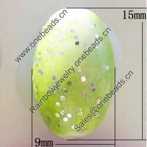 Spray-Painted Acrylic Beads, Oval 9x15mm, Sold by Bag 