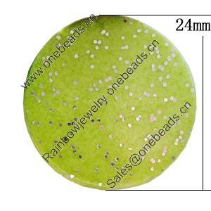 Spray-Painted Acrylic Beads, Flat Round 24mm, Sold by Bag 