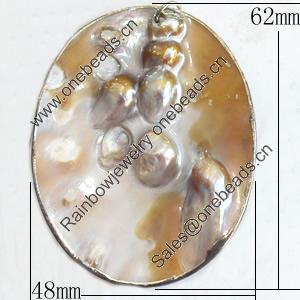 Shell Pendant, Flat Oval, 48x62mm, Sold by PC
