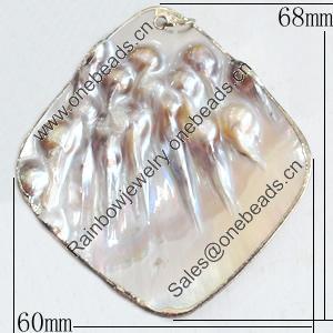 Shell Pendant, Diamond, 60x68mm, Sold by PC