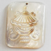 Carved Shell Pendant, Rectangle, 19x23mm, Sold by PC