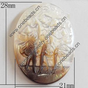 Carved Shell Cabochons, Flat Oval, 21x28mm, Sold by PC