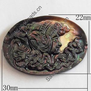 Carved Shell Cabochons, Flat Oval, 30x22mm, Sold by PC