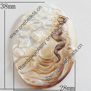 Carved Shell Cabochons, Flat Oval, 28x38mm, Sold by PC