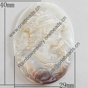 Carved Shell Cabochons, Flat Oval, 29x40mm, Sold by PC