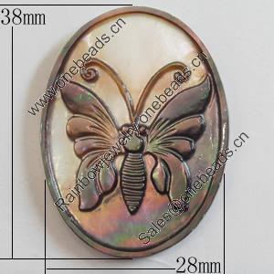 Carved Shell Cabochons, Flat Oval, 28x38mm, Sold by PC