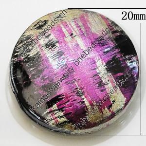 Spray-Painted Acrylic Beads, Flat Round 20mm, Sold by Bag 