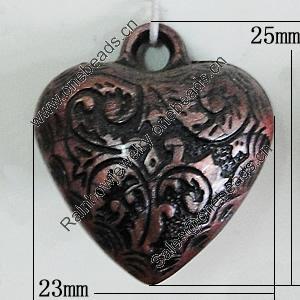 Red Bronze Acrylic Pendant, Heart 23x25mm, Sold by Bag 
