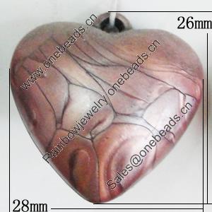 Red Bronze Acrylic Pendant, Heart 28x26mm, Sold by Bag 