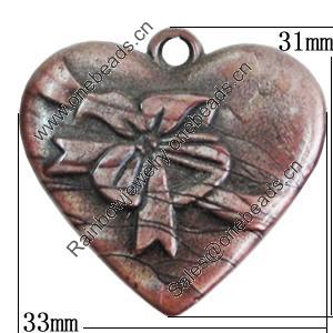 Red Bronze Acrylic Pendant, Heart 33x31mm, Sold by Bag 