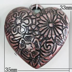 Red Bronze Acrylic Pendant, Heart 35x33mm, Sold by Bag 