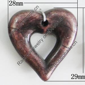 Red Bronze Acrylic Pendant, Heart 28x29mm, Sold by Bag