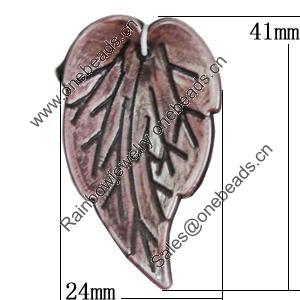 Red Bronze Acrylic Pendant, Leaf 24x41mm, Sold by Bag 