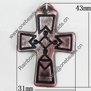 Red Bronze Acrylic Pendant, Cross 31x43mm, Sold by Bag