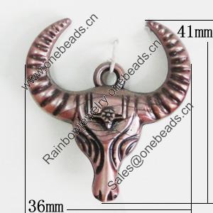 Red Bronze Acrylic Pendant, Animal Head 36x41mm, Sold by Bag 