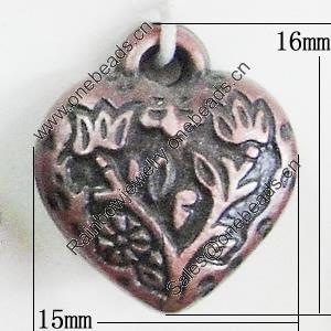 Red Bronze Acrylic Pendant, Heart 15x16mm, Sold by Bag 