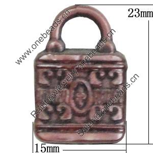 Red Bronze Acrylic Pendant, Lock 15x23mm, Sold by Bag 