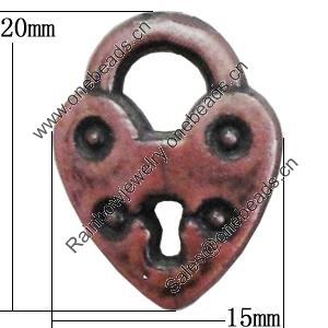 Red Bronze Acrylic Pendant, Lock 15x20mm, Sold by Bag 