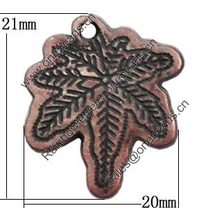 Red Bronze Acrylic Pendant, leaf 20x21mm, Sold by Bag 