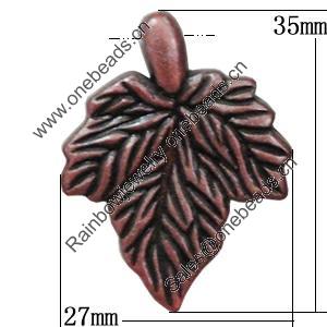 Red Bronze Acrylic Pendant, leaf 27x35mm, Sold by Bag 
