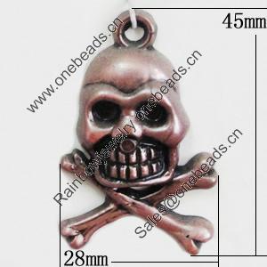 Red Bronze Acrylic Pendant, Skeleton 28x45mm, Sold by Bag 