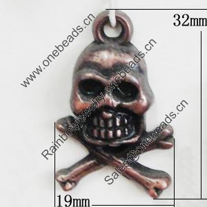 Red Bronze Acrylic Pendant, Skeleton 19x32mm, Sold by Bag 