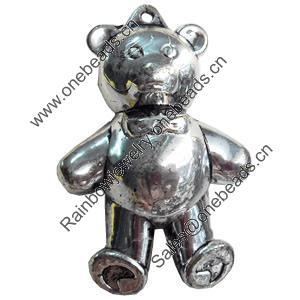 Antique Silver Acrylic Pendant, Bear, 38x57mm, Sold by Bag