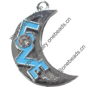 Pendant Zinc Alloy Jewelry Findings, Nobelium Plated, Moon, 11x33mm, Sold by PC