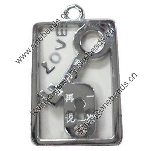 Pendant Zinc Alloy Jewelry Findings, Nobelium Plated, 23x40mm, Sold by PC