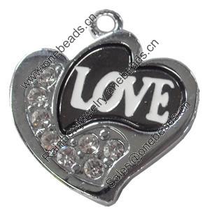 Pendant Zinc Alloy Jewelry Findings, Nobelium Plated, Heart, 32x34mm, Hole:3mm, Sold by PC