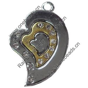 Pendant Zinc Alloy Jewelry Findings, Nobelium Plated, Heart, 28x43mm, Hole:3mm, Sold by PC