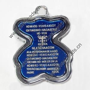 Pendant Zinc Alloy Jewelry Findings, Nobelium Plated, Bear, 22x29mm, Hole:3mm, Sold by PC