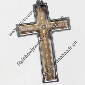 Pendant Zinc Alloy Jewelry Findings, Nobelium Plated, Cross, 26x41mm, Sold by PC