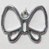 Pendant Zinc Alloy Jewelry Findings, Nobelium Plated, Butterfly, 28x23mm, Sold by PC