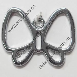 Pendant Zinc Alloy Jewelry Findings, Nobelium Plated, Butterfly, 28x23mm, Sold by PC
