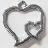 Pendant Zinc Alloy Jewelry Findings, Nobelium Plated, Heart, 23x26mm, Sold by PC