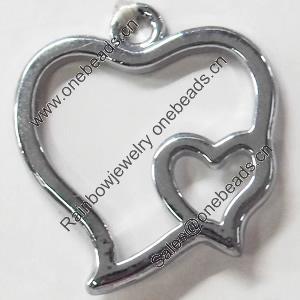 Pendant Zinc Alloy Jewelry Findings, Nobelium Plated, Heart, 23x26mm, Sold by PC