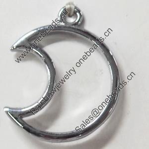 Pendant Zinc Alloy Jewelry Findings, Nobelium Plated, Moon, 21x27mm, Sold by PC